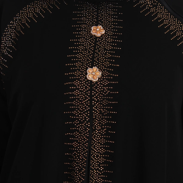 Humeira Abaya Dubai Style Coat Type Shirag Abaya in Al Nida Fabric With Dupatta & NosePiece - 54, Black, 300 gms