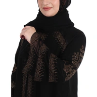 Humeira Abaya Dubai Style Coat Type Shirag Abaya in Al Nida Fabric With Dupatta & NosePiece - 54, Black, 300 gms