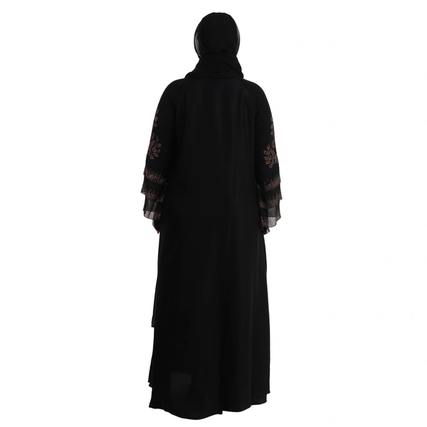 Humeira Abaya Dubai Style Coat Type Shirag Abaya in Al Nida Fabric With Dupatta & NosePiece - 54, Black, 300 gms