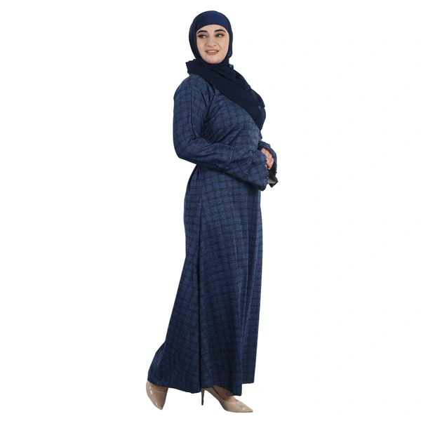 Humeira Abaya Dubai Style Beautiful Simple Abaya in Check Style Print Without Dupatta & NosePiece - 54, Blue, 300 gms