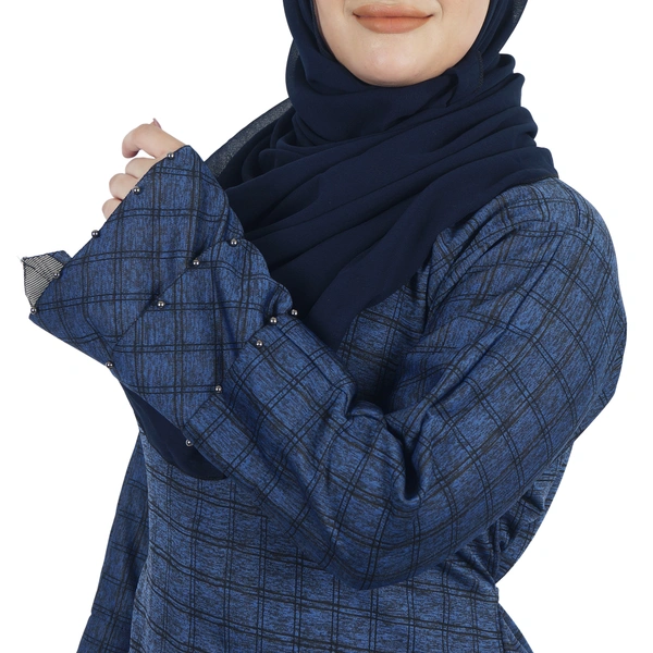 Humeira Abaya Dubai Style Beautiful Simple Abaya in Check Style Print Without Dupatta & NosePiece - 54, Blue, 300 gms