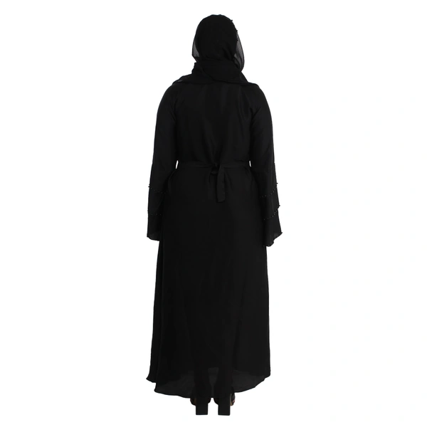 Humeira Abaya Dubai Style Simple 3 Layer Sleeves Pearl Work Abaya in Al Nida Fabric - 54, Black, 300 gms