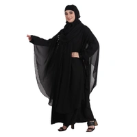 Humeira Abaya Dubai Style Simple Pearl (Moti) Farasha in Al Nida Fabric With Self Atteched Dupatta - 54, Black, 300 gms
