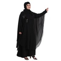 Humeira Abaya Dubai Style Simple Pearl (Moti) Farasha in Al Nida Fabric With Self Atteched Dupatta - 54, Black, 300 gms