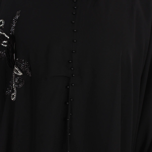 Humeira Abaya Dubai Style Simple Pearl (Moti) Farasha in Al Nida Fabric With Self Atteched Dupatta - 54, Black, 300 gms