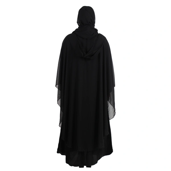 Humeira Abaya Dubai Style Simple Pearl (Moti) Farasha in Al Nida Fabric With Self Atteched Dupatta - 54, Black, 300 gms
