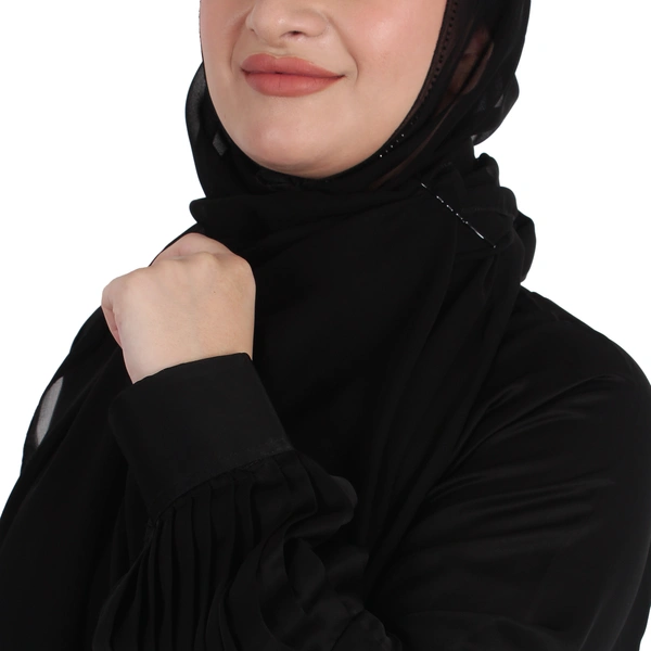 Humeira Abaya Dubai Style Simple Kuff Sleeves Abaya in Al Nida Fabric With Dupatta & NosePiece - 54, Black, 300 gms