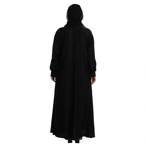 Humeira Abaya Dubai Style Simple Kuff Sleeves Abaya in Al Nida Fabric With Dupatta & NosePiece - 54, Black, 300 gms