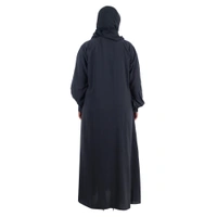 Humeira Abaya Front Frill Upper Button Work Simple Abaya With Cuff Style Sleeves in Al Firdous Fabric - 54, Dark Grey, 300 gms