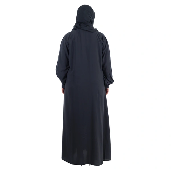 Humeira Abaya Front Frill Upper Button Work Simple Abaya With Cuff Style Sleeves in Al Firdous Fabric - 54, Dark Grey, 300 gms