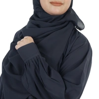 Humeira Abaya Front Frill Upper Button Work Simple Abaya With Cuff Style Sleeves in Al Firdous Fabric - 54, Dark Grey, 300 gms