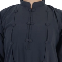 Humeira Abaya Front Frill Upper Button Work Simple Abaya With Cuff Style Sleeves in Al Firdous Fabric - 54, Dark Grey, 300 gms