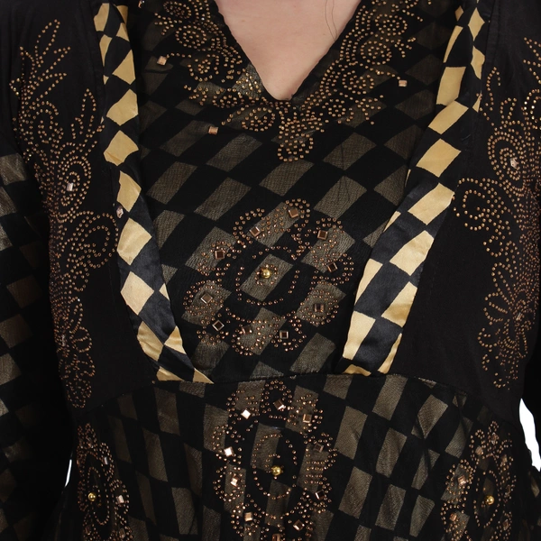 Humeira Abaya Dubai Style Golden Sattan Double Layer Burkha in Sattan Fabric - 54, Black, 300 gms