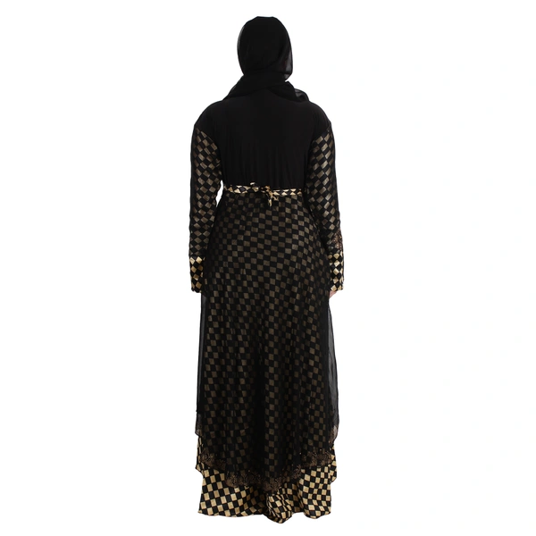 Humeira Abaya Dubai Style Golden Sattan Double Layer Burkha in Sattan Fabric - 54, Black, 300 gms