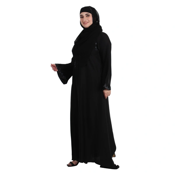 Humeira Abaya Dubai Style Simple Buta Burkha in Al Nida Fabric WIth Stone Work - 54, Black, 300 gms