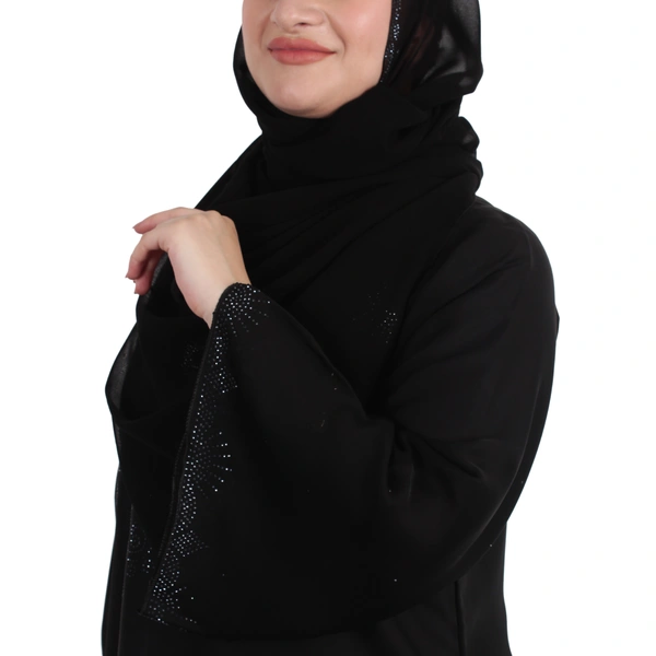 Humeira Abaya Dubai Style Simple Buta Burkha in Al Nida Fabric WIth Stone Work - 54, Black, 300 gms