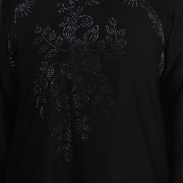 Humeira Abaya Dubai Style Simple Buta Burkha in Al Nida Fabric WIth Stone Work - 54, Black, 300 gms