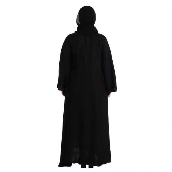 Humeira Abaya Dubai Style Simple Buta Burkha in Al Nida Fabric WIth Stone Work - 54, Black, 300 gms