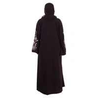 Humeira Abaya Dubai Style Long Embroidery on Front & Sleeves With Stone Work in Al Firdous Fabric - 54, Brown, 300 gms
