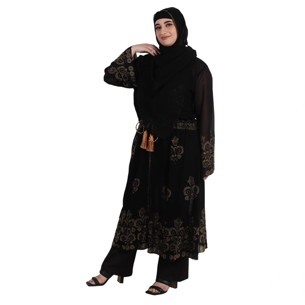 Humeira Abaya Dubai Style 2 in 1 Abaya With One Simple & Other Coat Heavy M S Stone Worked Burkha with Best Quality of Fabric - 54, Black, 300 gms