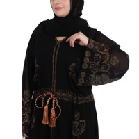 Humeira Abaya Dubai Style 2 in 1 Abaya With One Simple & Other Coat Heavy M S Stone Worked Burkha with Best Quality of Fabric - 54, Black, 300 gms