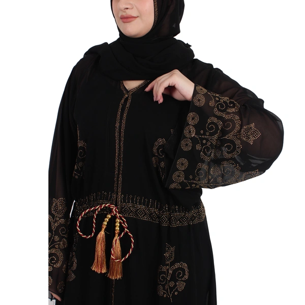 Humeira Abaya Dubai Style 2 in 1 Abaya With One Simple & Other Coat Heavy M S Stone Worked Burkha with Best Quality of Fabric - 54, Black, 300 gms