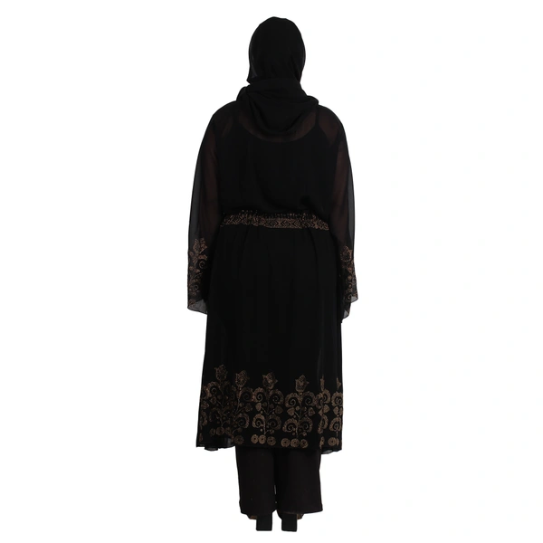 Humeira Abaya Dubai Style 2 in 1 Abaya With One Simple & Other Coat Heavy M S Stone Worked Burkha with Best Quality of Fabric - 54, Black, 300 gms