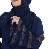 Humeira Abaya Front 2 Kali Burkha With Stone Work in Al Nida Fabric (Blue) - 54, Blue, 300 gms