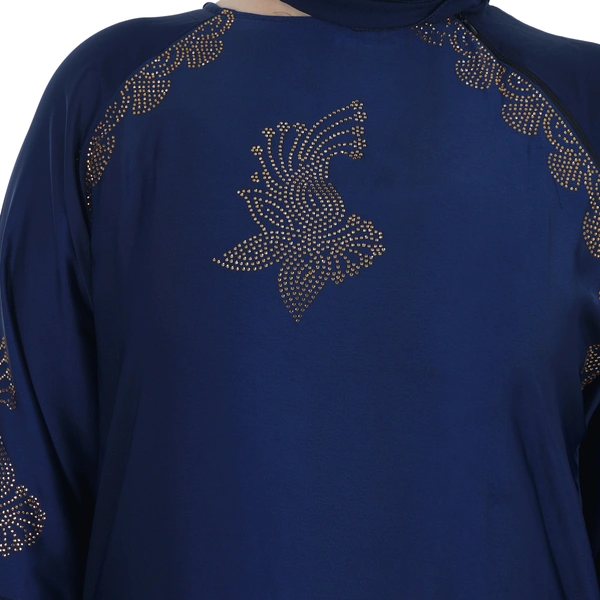 Humeira Abaya Front 2 Kali Burkha With Stone Work in Al Nida Fabric (Blue) - 54, Blue, 300 gms