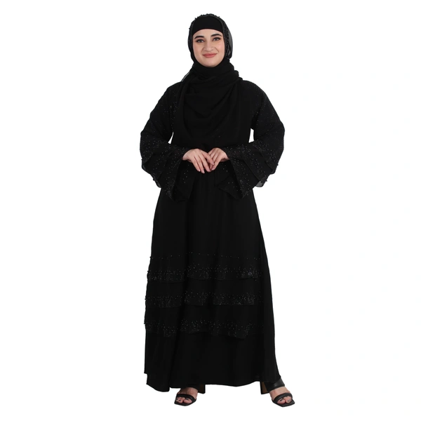 Humeira Abaya Dubai Style 3 Layer Pearl Firodous Fabric Abaya Specially Made For Bride - 54, Black, 300 gms