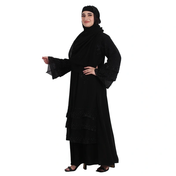 Humeira Abaya Dubai Style 3 Layer Pearl Firodous Fabric Abaya Specially Made For Bride - 54, Black, 300 gms