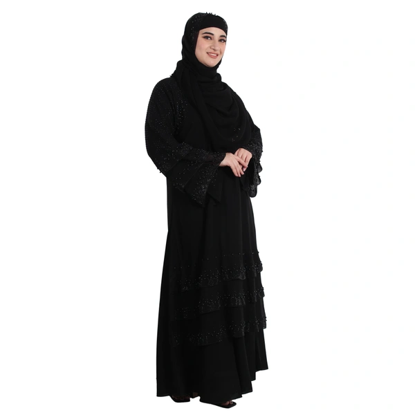 Humeira Abaya Dubai Style 3 Layer Pearl Firodous Fabric Abaya Specially Made For Bride - 54, Black, 300 gms