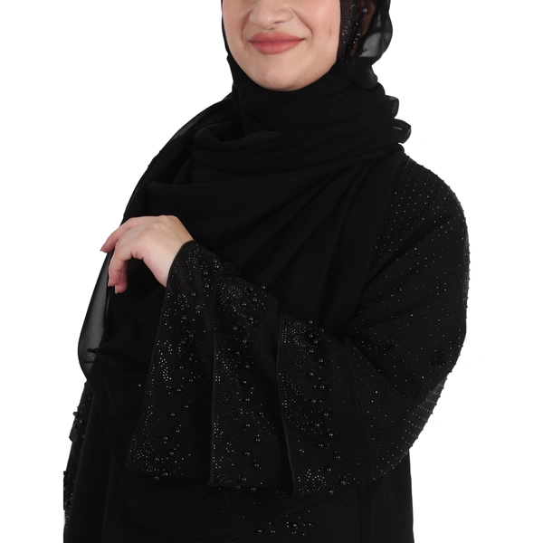 Humeira Abaya Dubai Style 3 Layer Pearl Firodous Fabric Abaya Specially Made For Bride - 54, Black, 300 gms