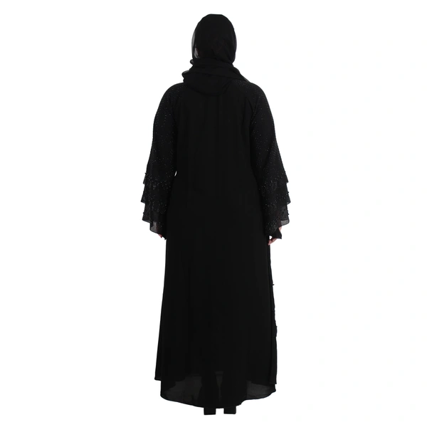Humeira Abaya Dubai Style 3 Layer Pearl Firodous Fabric Abaya Specially Made For Bride - 54, Black, 300 gms