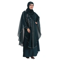 Humeira Abaya Dubai Style Side Buta Farasha in Al Nida Fabric With Beautiful Stone Work - 54, Turquoise, 300 gms