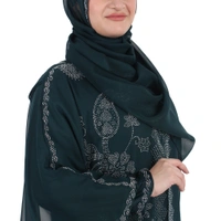 Humeira Abaya Dubai Style Side Buta Farasha in Al Nida Fabric With Beautiful Stone Work - 54, Turquoise, 300 gms
