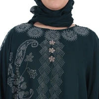 Humeira Abaya Dubai Style Side Buta Farasha in Al Nida Fabric With Beautiful Stone Work - 54, Turquoise, 300 gms