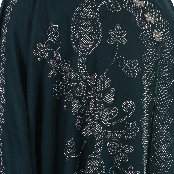 Humeira Abaya Dubai Style Side Buta Farasha in Al Nida Fabric With Beautiful Stone Work - 54, Turquoise, 300 gms