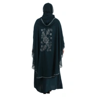 Humeira Abaya Dubai Style Side Buta Farasha in Al Nida Fabric With Beautiful Stone Work - 54, Turquoise, 300 gms