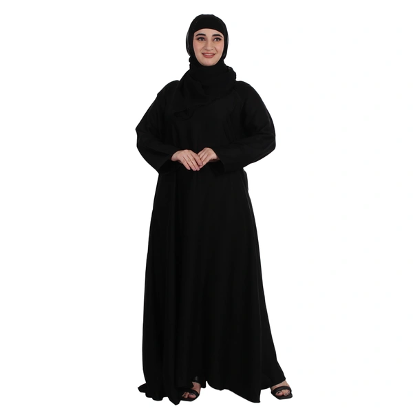 Humeira Abaya Dubai Style Brand New Simple Abaya in Al Nida Fabric With Dupatta & NoisePiece - 54, Black, 300 gms