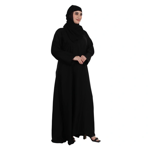 Humeira Abaya Dubai Style Brand New Simple Abaya in Al Nida Fabric With Dupatta & NoisePiece - 54, Black, 300 gms