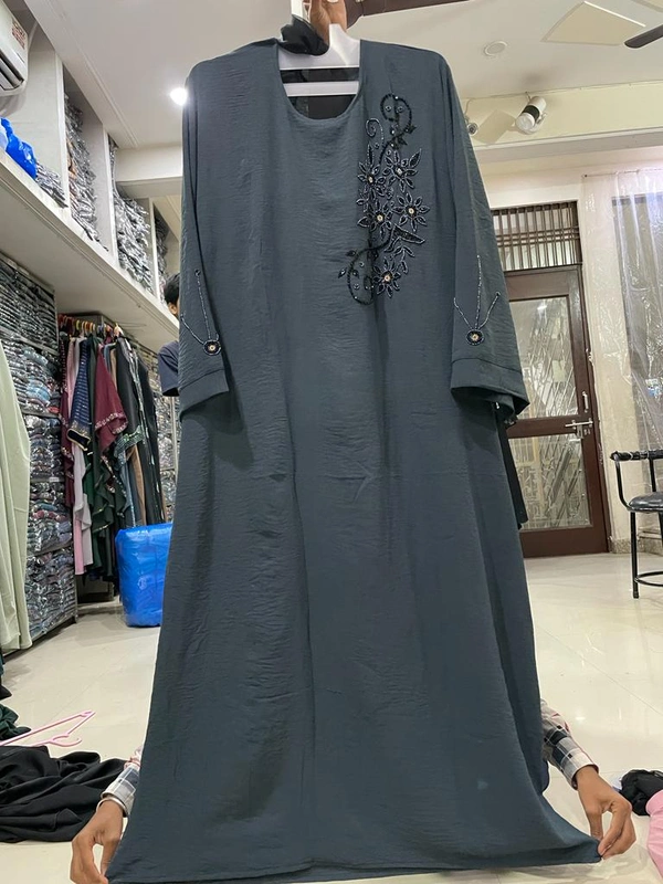 Humeira Abaya Hand Work Burkha in Premium Crush Fabric HA113DP BLUE - 54, BLUE, 300 Grams