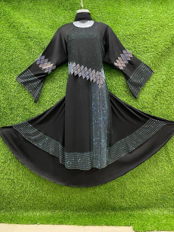 Humeira Abaya Dubai Style Black Color Heavy Bell Burkha in Double Cut Koty in Al Nida Fabric - XL, Black, 300gm