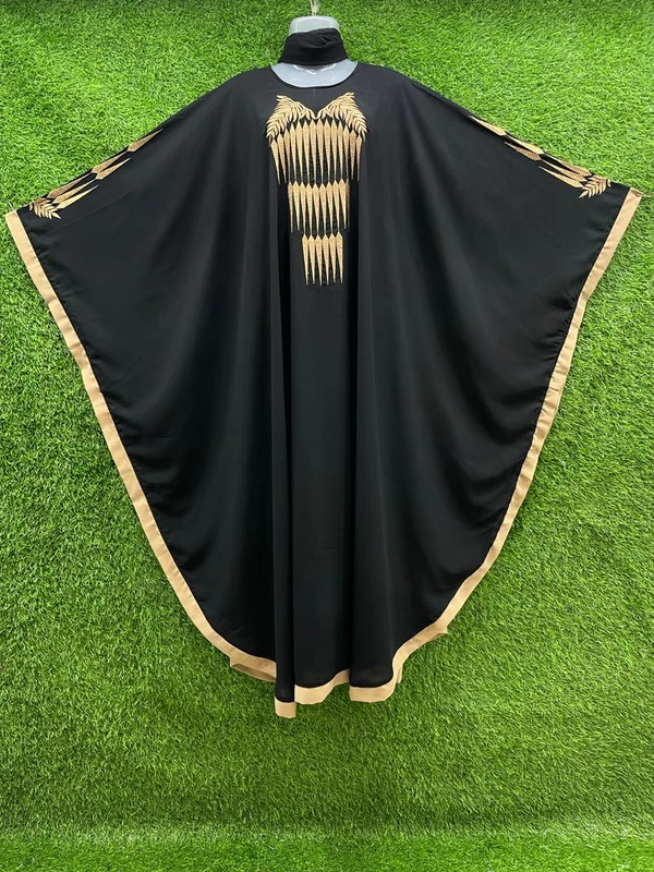 Humeira Abaya Dubai Style Boader Irani Abaya in Al Nida Fabric - XL, Black, 300gm