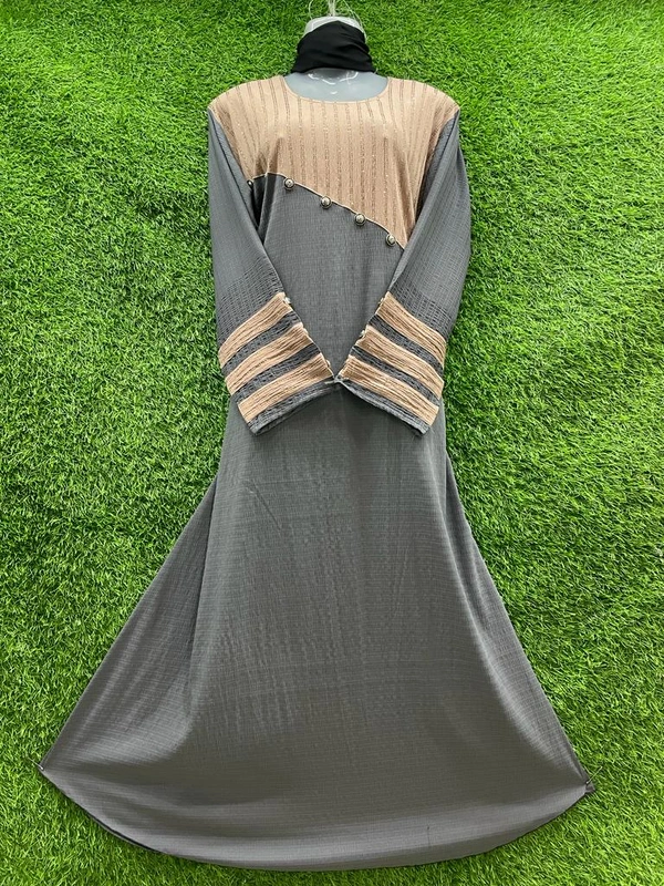 Humeira Abaya Dubai Style Double Colour Premium Fabric Button Abaya in Crush Fabric - XL, Grey, 300gm