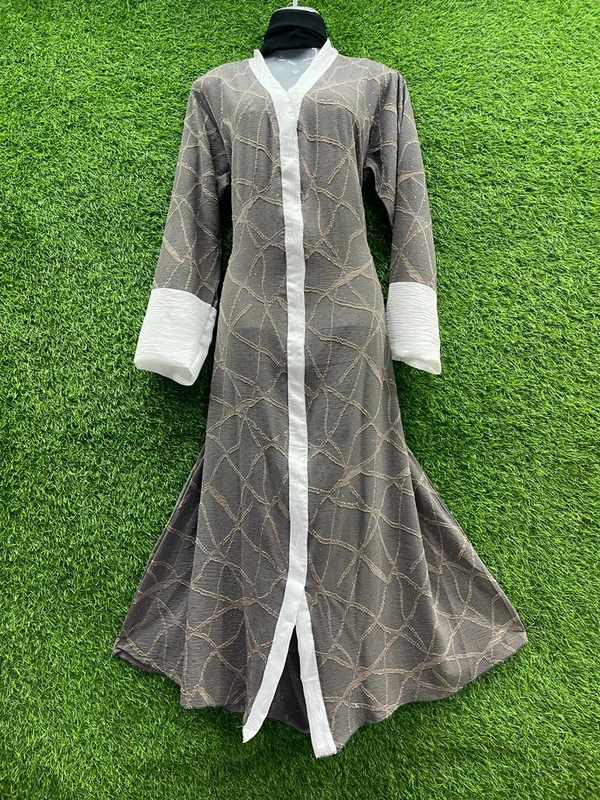 Humeira Abaya Dubai Style Embroidery Abaya Abaya in Premium Crush Coffee Fabric White Sleeves Crush Emb - XL, Coffee, 300gm