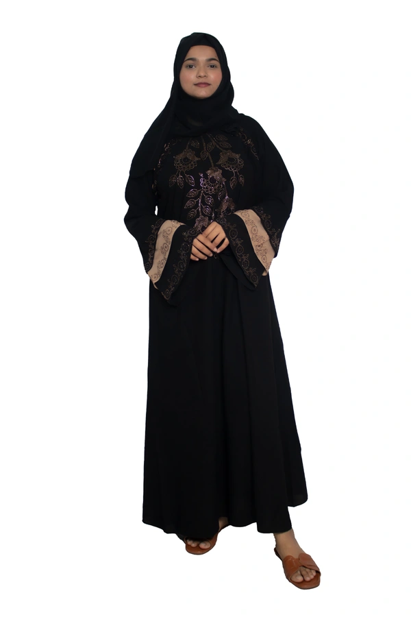 Humeira Abaya Dubai Style Embroidery Abaya Abaya in Al Nida Fabric Triple Layer Stone Buta Black - 54, Black, 300 gms