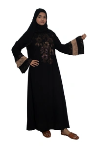 Humeira Abaya Dubai Style Embroidery Abaya Abaya in Al Nida Fabric Triple Layer Stone Buta Black - 54, Black, 300 gms