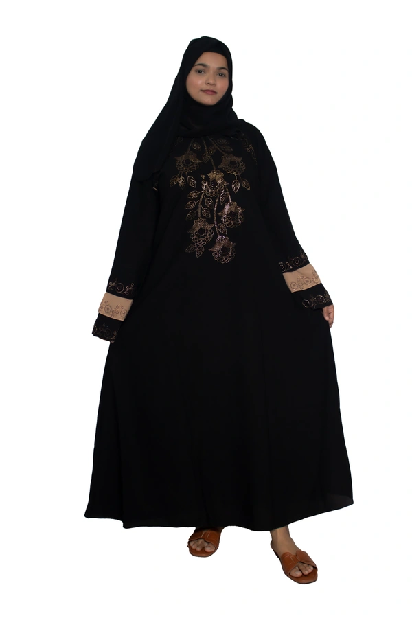 Humeira Abaya Dubai Style Embroidery Abaya Abaya in Al Nida Fabric Triple Layer Stone Buta Black - 54, Black, 300 gms