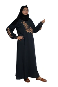 Humeira Abaya Dubai Style Embroidery Abaya Burkha in Firdous Fabric Kuff Stone Sleeves Embroidery Grey - 54, Grey, 300 gms
